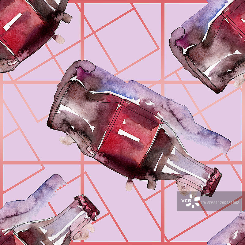 新鲜冰凉的软饮料。水彩背景插图集。无缝背景图案。图片素材