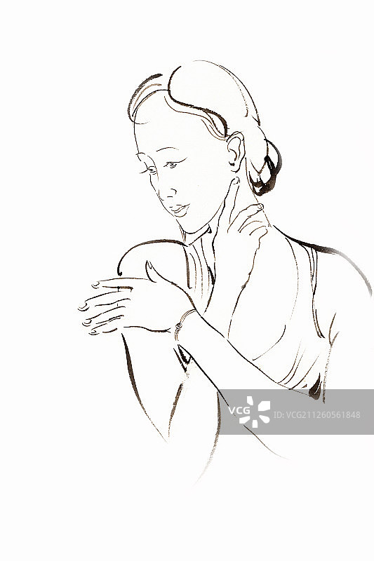 时尚女郎线描稿图片素材