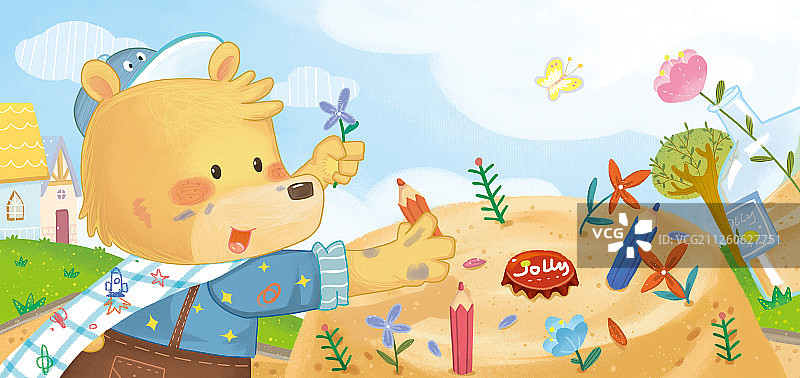 开心玩耍小熊插画图片素材