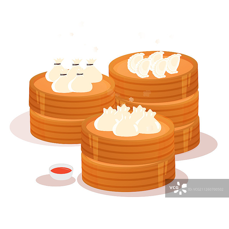 卡通冬至吃饺子包子中式美食外卖活动背景矢量插画图片素材