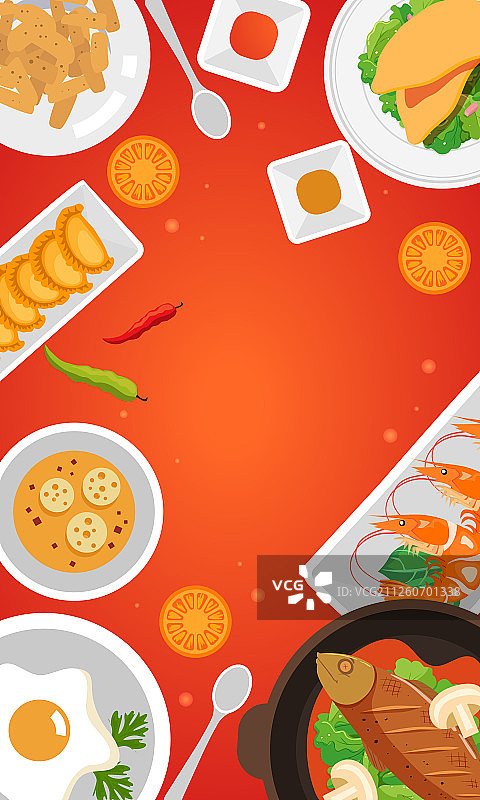 卡通团圆饭吃饭美食中餐外卖活动背景矢量插画图片素材