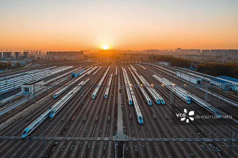 航拍郑州动车所日出图片素材