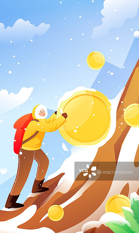 卡通冬季滚雪球收益理财金融活动矢量背景插画图片素材