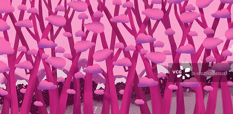 童话艺术紫粉色的森林横图图片素材