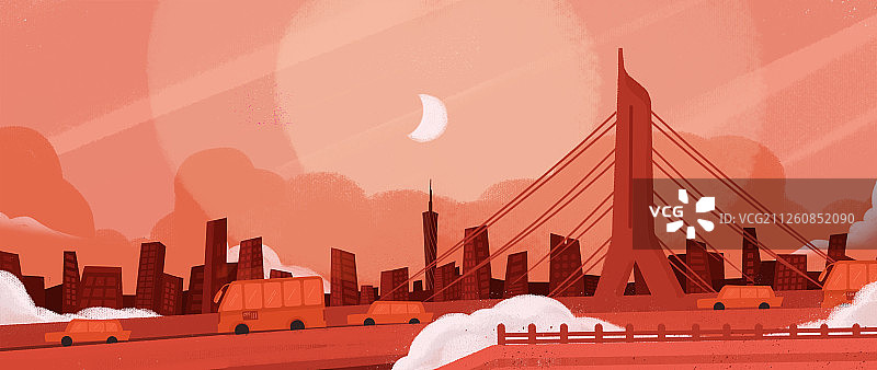 城市黄昏下的广州场景横图图片素材