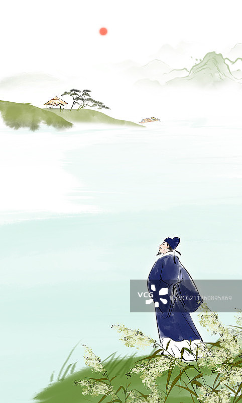 水墨国画古典诗词人物插图诗人图片素材