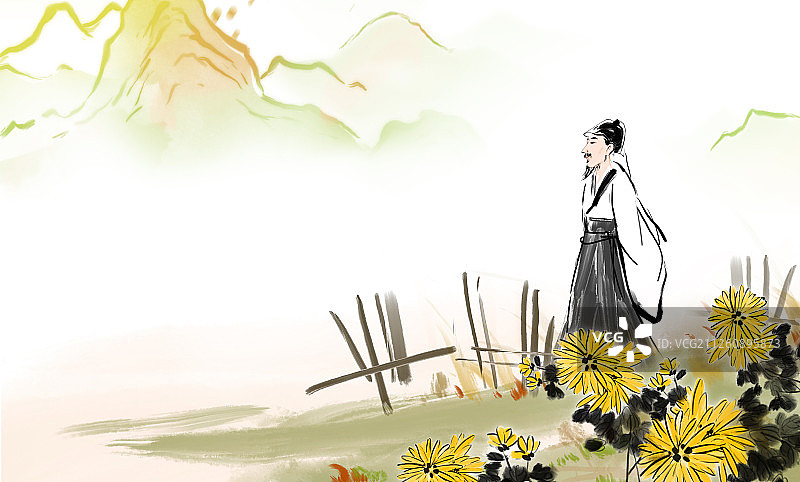 水墨国画古典诗词人物插图诗人图片素材