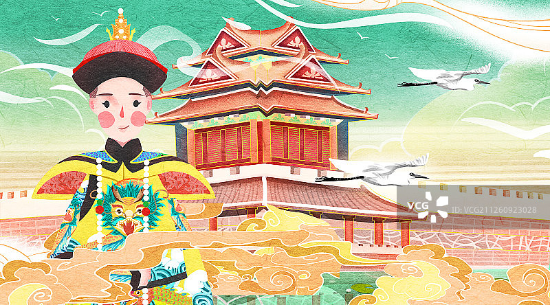 国潮风中国清朝皇帝龙袍插画图片素材