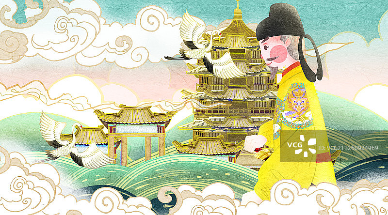 国潮风中国唐朝皇帝插画唐明皇图片素材