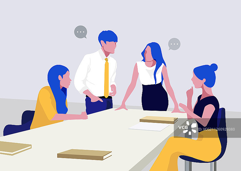 办公室，团队合作，头脑风暴扁平风格彩色插画001图片素材