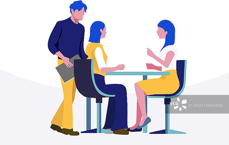 扁平风格彩色插画：办公室团队合作头脑风暴图片素材