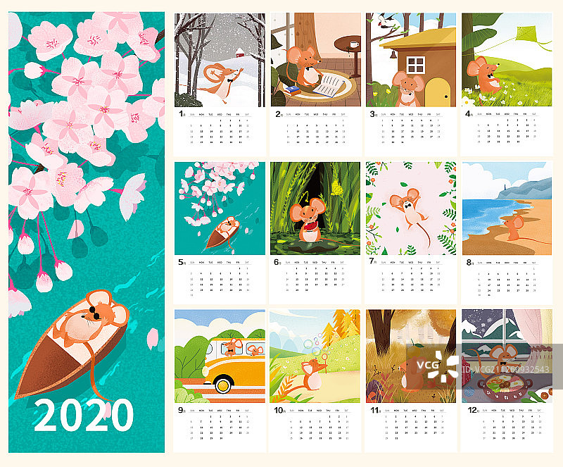 2020年鼠年插画台历图片素材