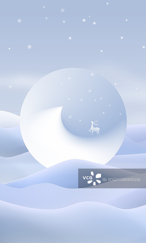 冬日抽象麋鹿雪景插画竖版图片素材