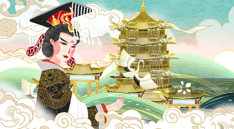 国潮风中国唐朝女皇武则天插画图片素材