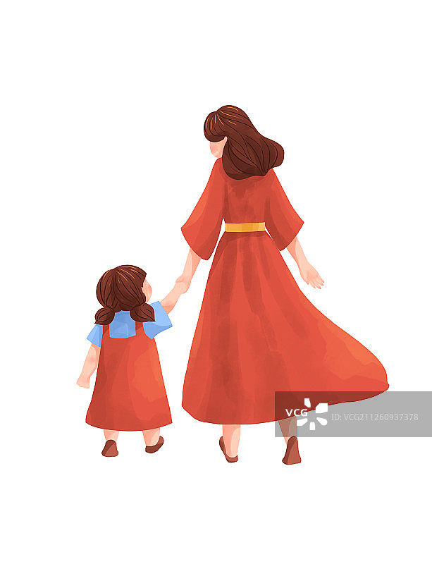 牵手的母女人物插画图片素材