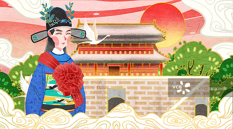 国潮风中国明朝状元插画图片素材