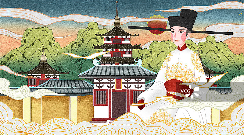 国潮风中国宋朝皇帝插画图片素材