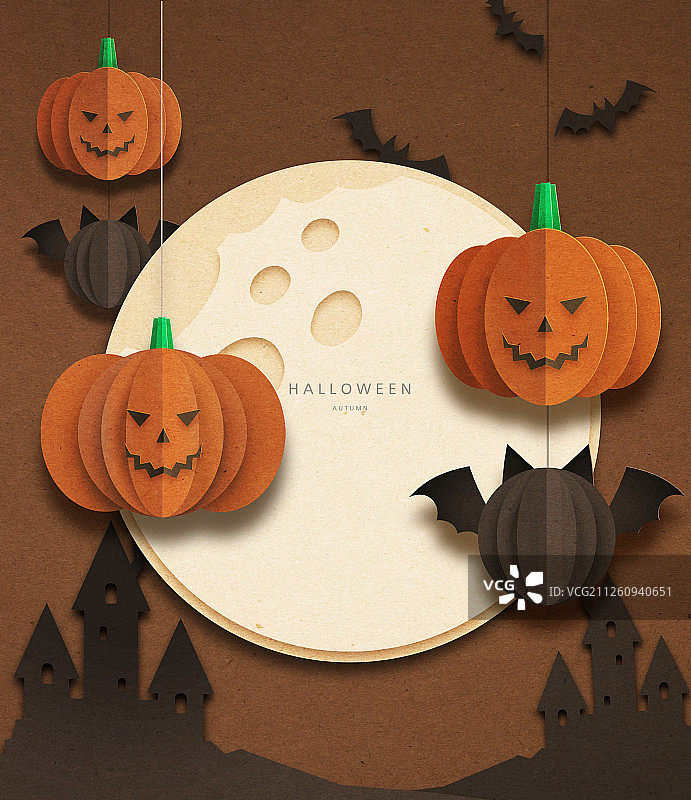 纸艺万圣节玩具手机南瓜满月蝙蝠城堡图片素材