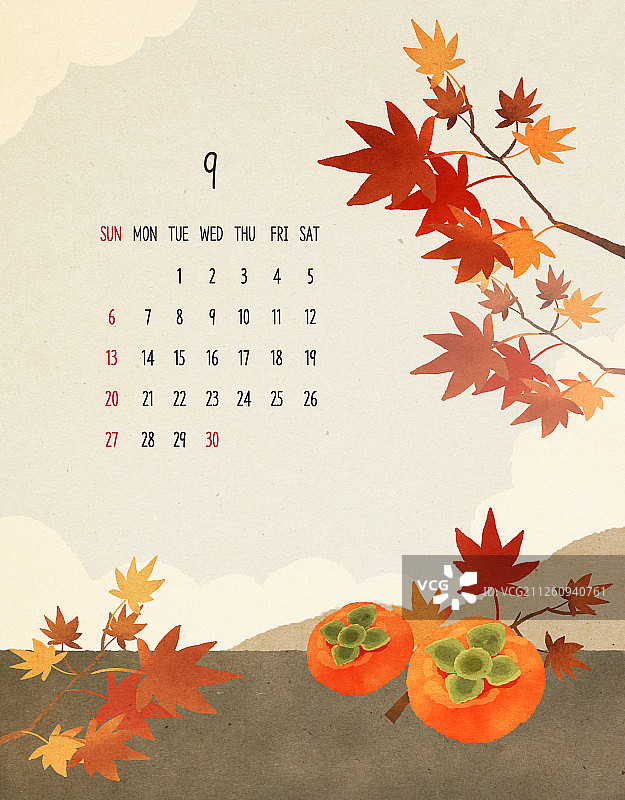 水彩日历九月秋季素材图片素材