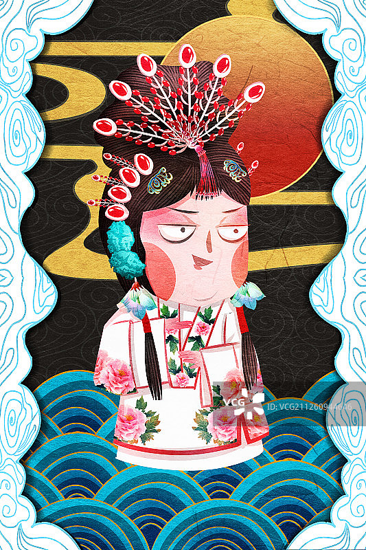 国潮风京剧角色旦角四大美人貂蝉插画图片素材