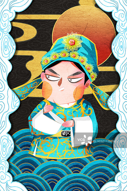 国潮风京剧角色小生何文秀插画图片素材
