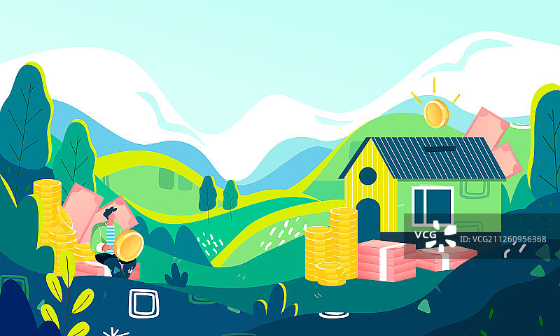 卡通房地产租房买房返现红包活动矢量背景插画图片素材