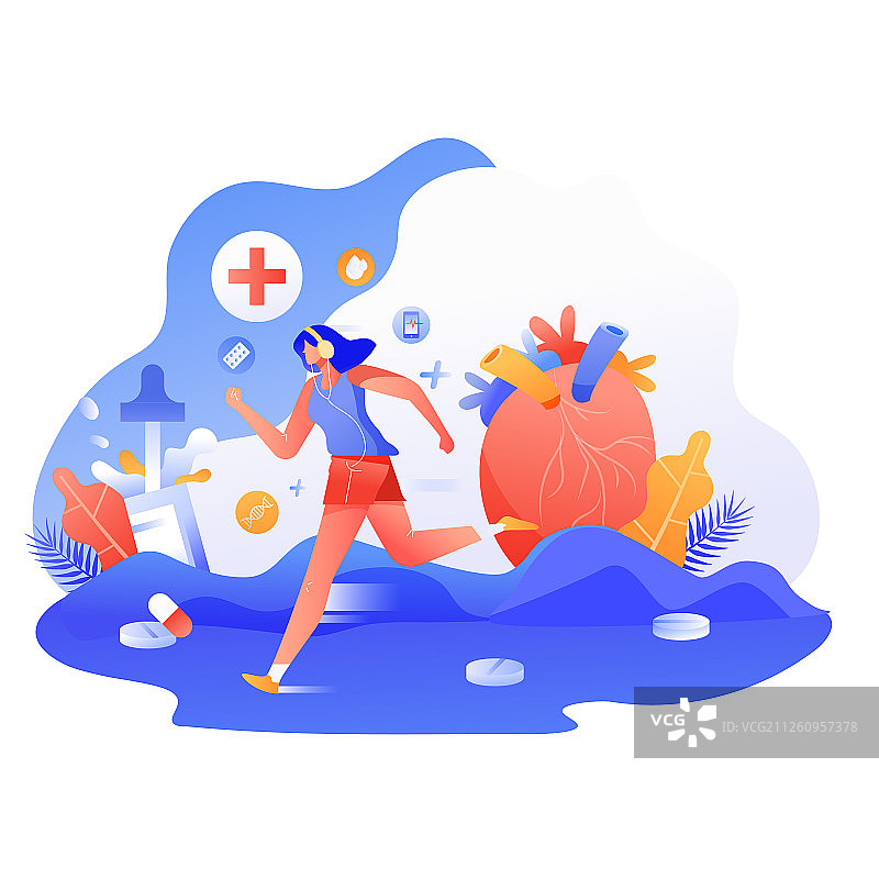 卡通跑步心率医疗健康体检背景矢量插画图片素材