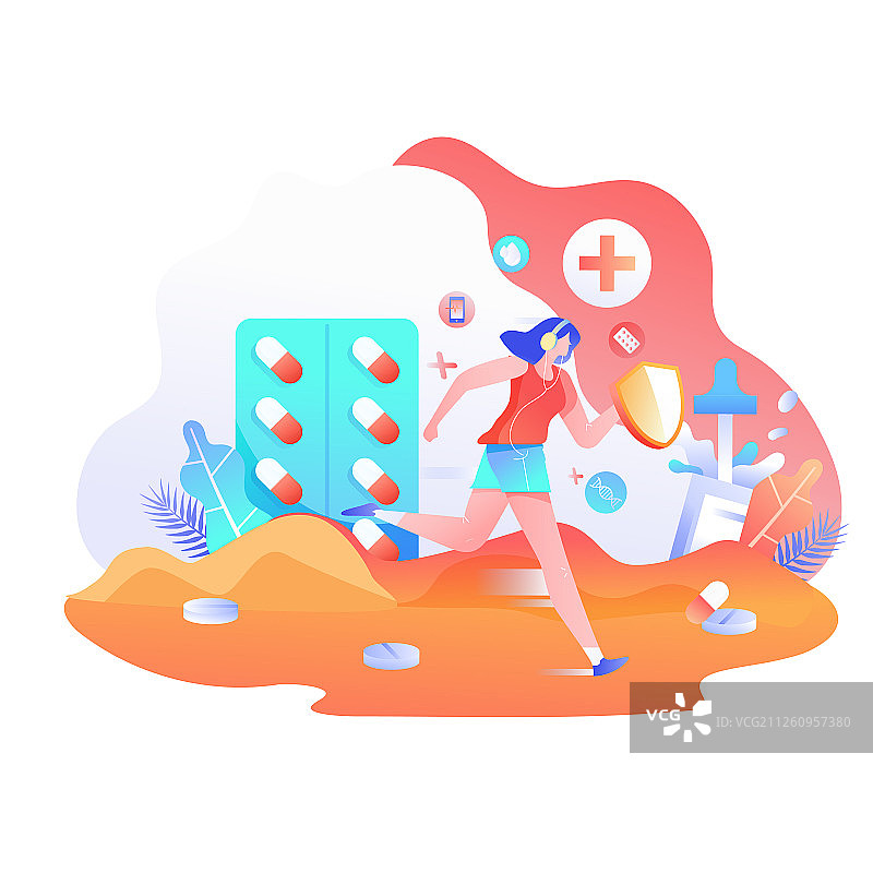 卡通跑步心率医疗健康体检背景矢量插画图片素材