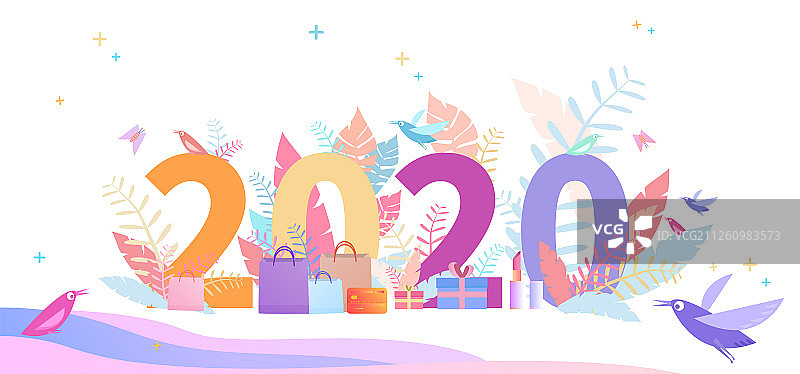 元旦新年2020年节日海报色块插画背景图片素材