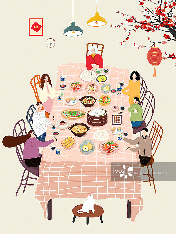 传统年俗大年三十团圆饭图片素材