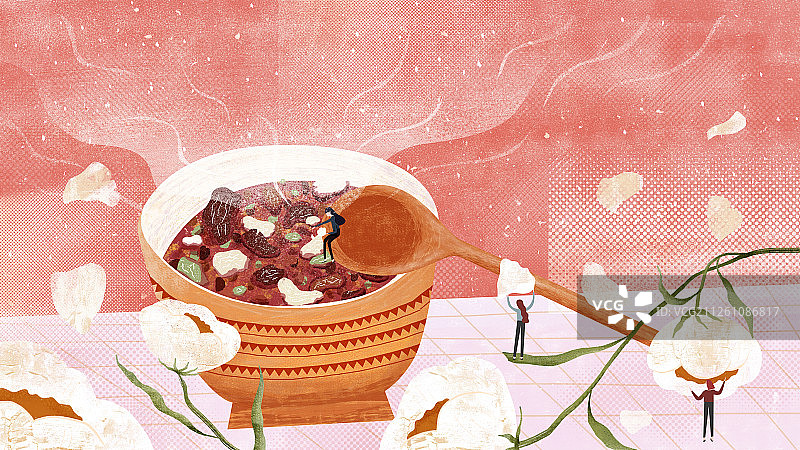 腊八节一起做腊八粥扁平风肌理插画图片素材