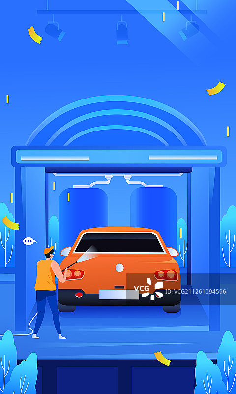 卡通汽车服务洗车促销活动矢量背景插画图片素材