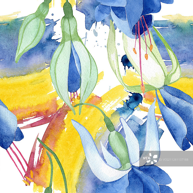 蓝色倒挂金钟花卉背景图案图片素材