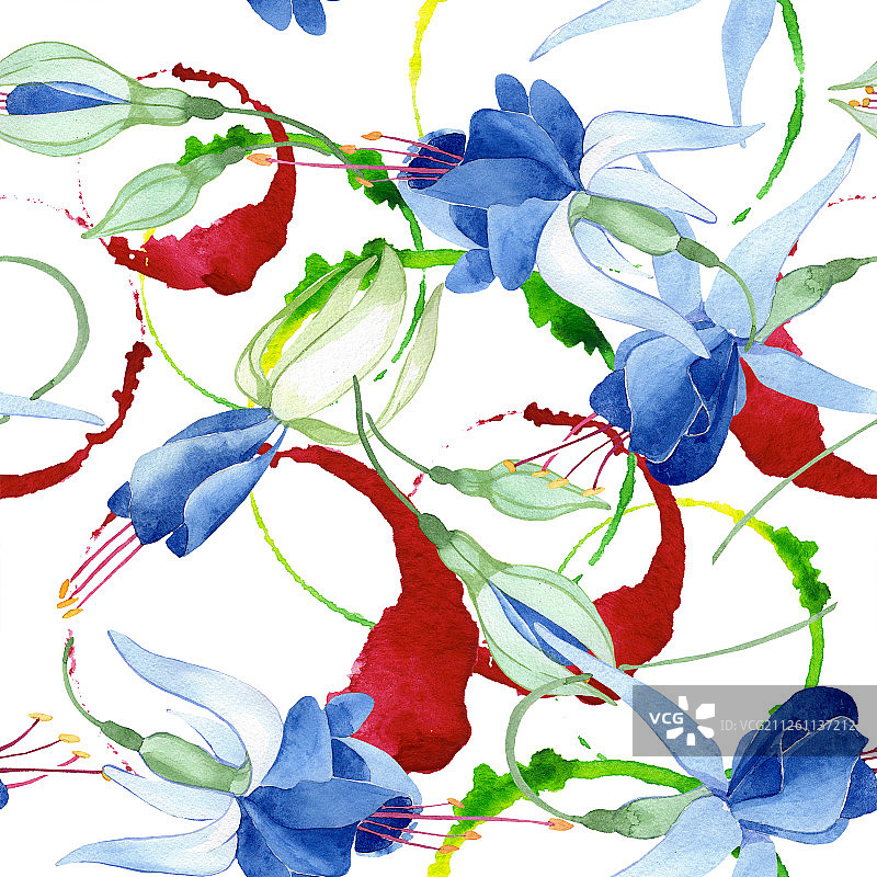 蓝色倒挂金钟花卉背景图案图片素材