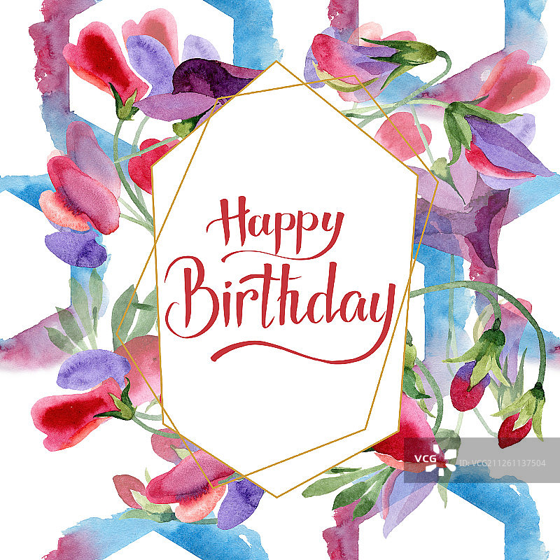 红色甜豌豆花，生日快乐手写字母组合花体字图片素材