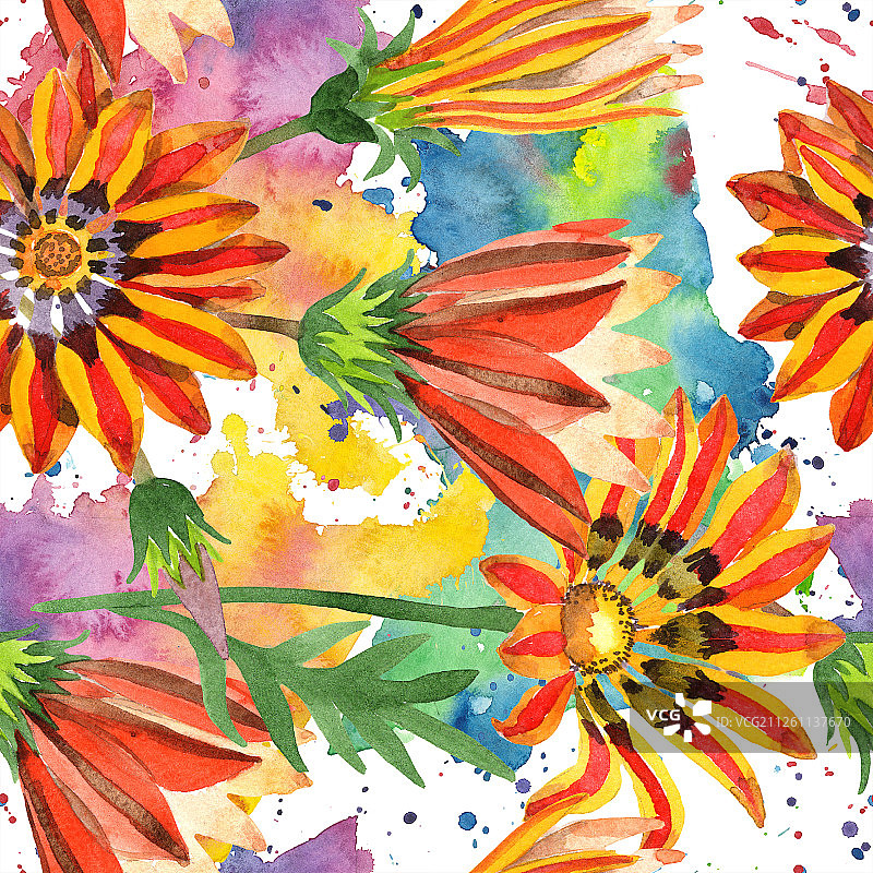 橘色勋章菊水彩无缝图案图片素材