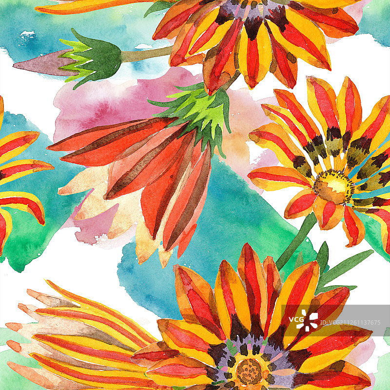 橘色勋章菊水彩无缝图案图片素材