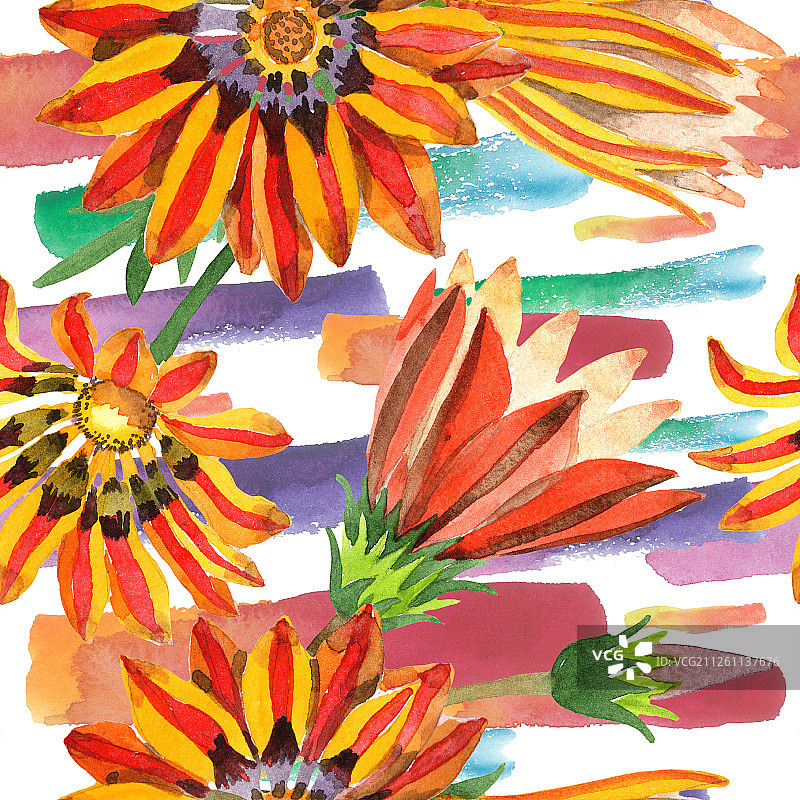 橘色勋章菊水彩无缝图案图片素材