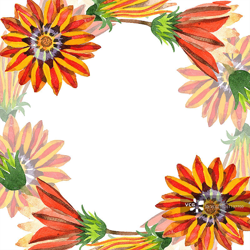 橙色勋章菊水彩花卉花环边框装饰图片素材