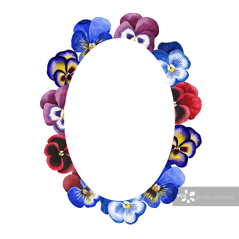 蓝色中提琴花卉边框，绿色叶子植物花园装饰图片素材