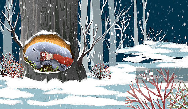 唯美女孩二十四节气之大雪夜晚横版图片素材