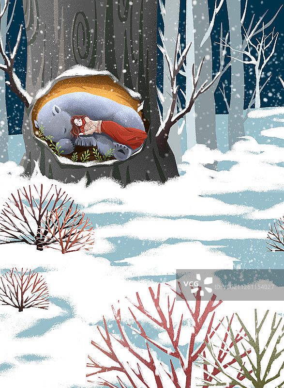 唯美女孩二十四节气之大雪夜晚竖版图片素材