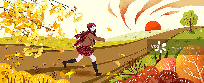 唯美女孩金色二十四节气之秋分立秋寒露霜降横板图片素材