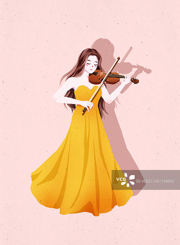 唯美青春拉小提琴的少女扁平风图片素材