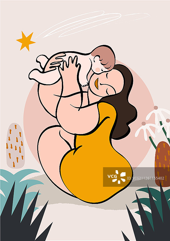 母亲抱着宝宝矢量插图图片素材