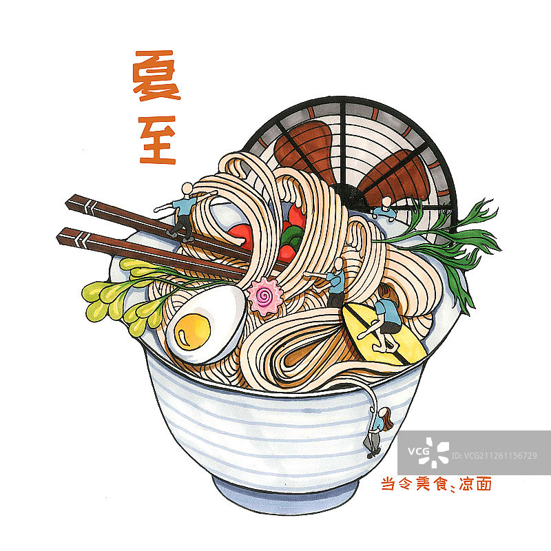 二十四节气美食凉面插画——夏至图片素材