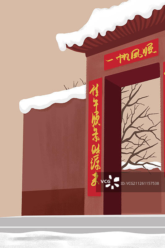 中国风贴春联的门口图片素材