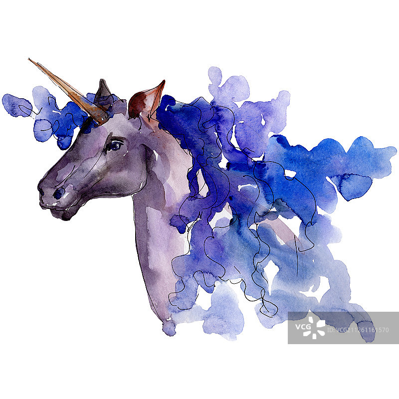 可爱紫色独角兽马白色背景插画。童话儿童甜蜜梦境图片素材