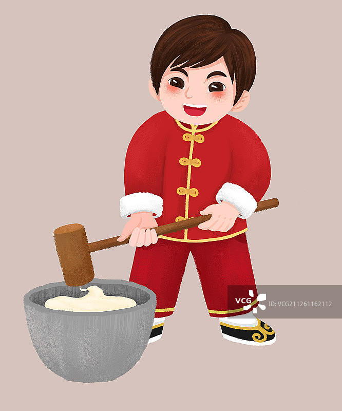 打年糕的少年插画图片素材