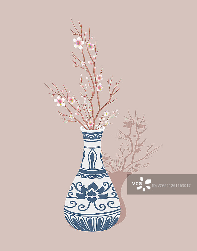 青花瓷梅瓶插画图片素材
